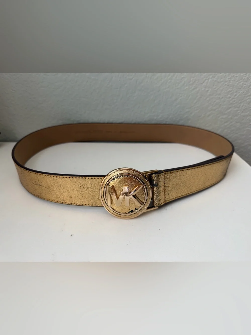 Michael Kors Gold Metallic Leather Belt Medium